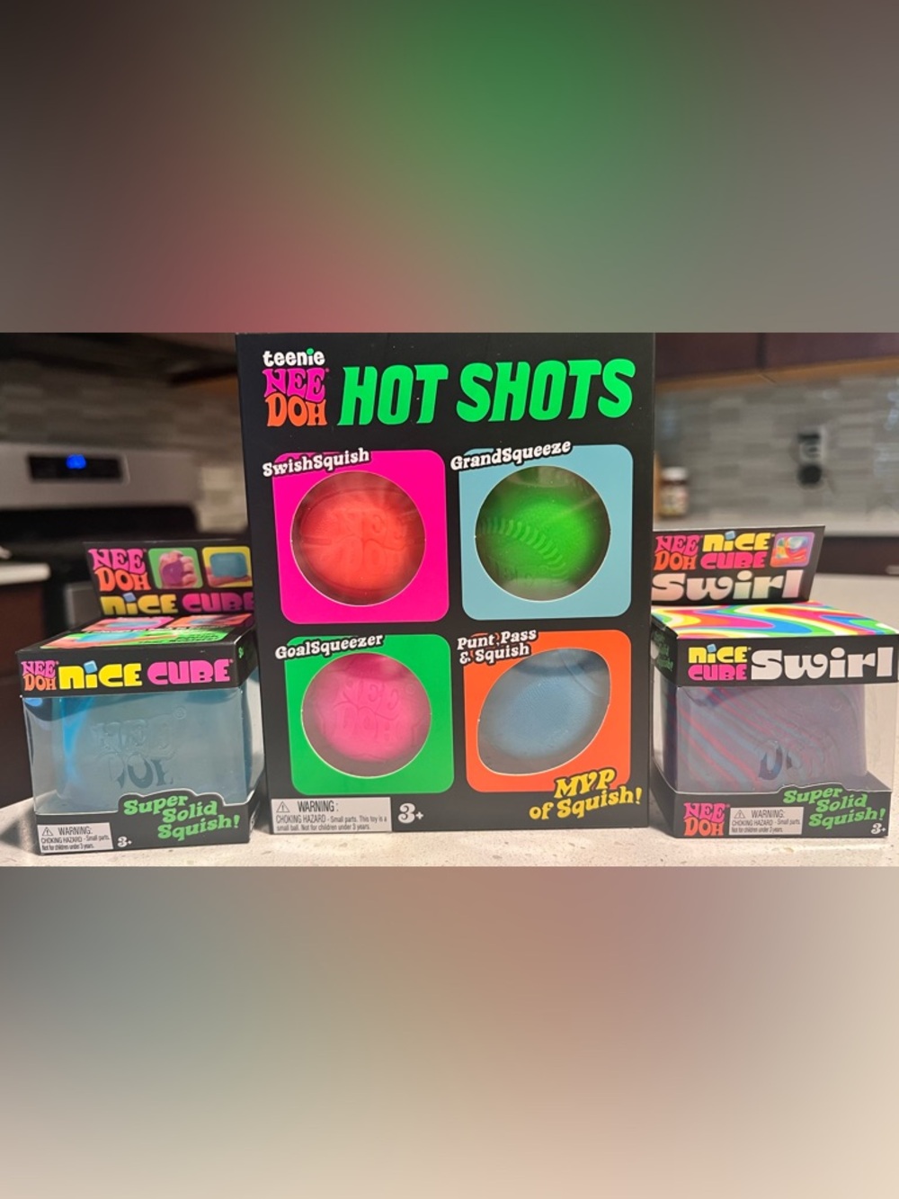 🔥VIRAL NeeDoh Squish Lot of 3 Nee Doh Hot Shots Nice Swirl Cube New